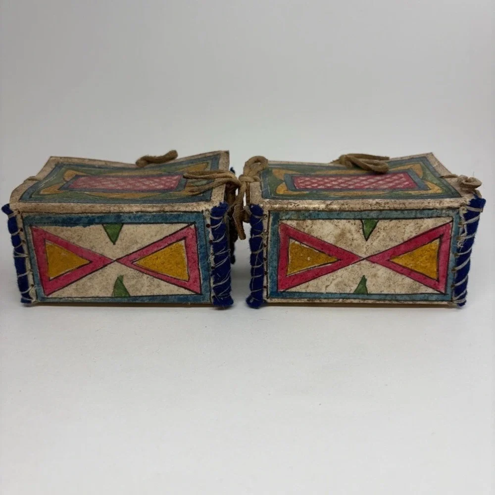 Mid 1900s‎ (2) HandPainted Toy Doll Parfleche Trunks Trinket Boxes Sioux Indian